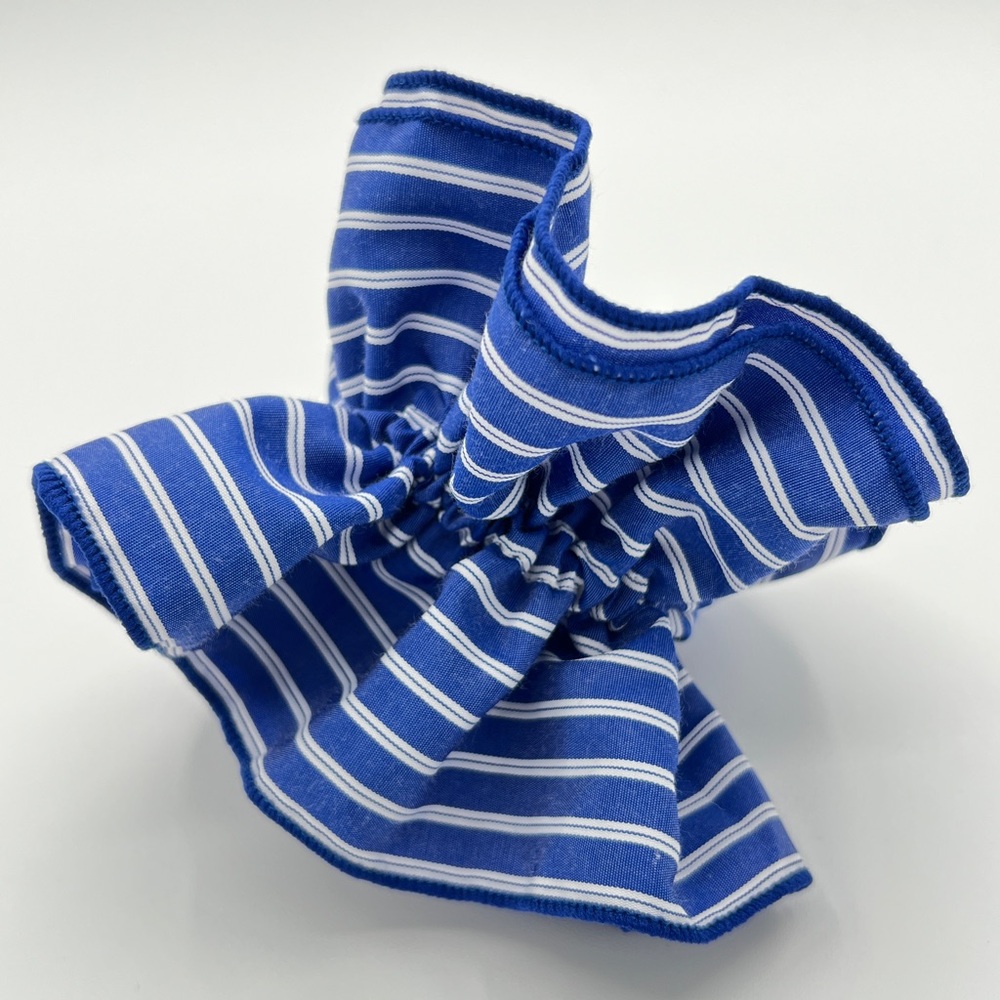 Double Layer Striped Fabric Scrunchie Blue New